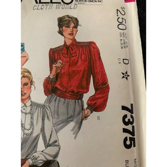McCall's Misses Blouse Sewing Pattern Size 10 7375 - Uncut 1980s - Picture 5 of 9